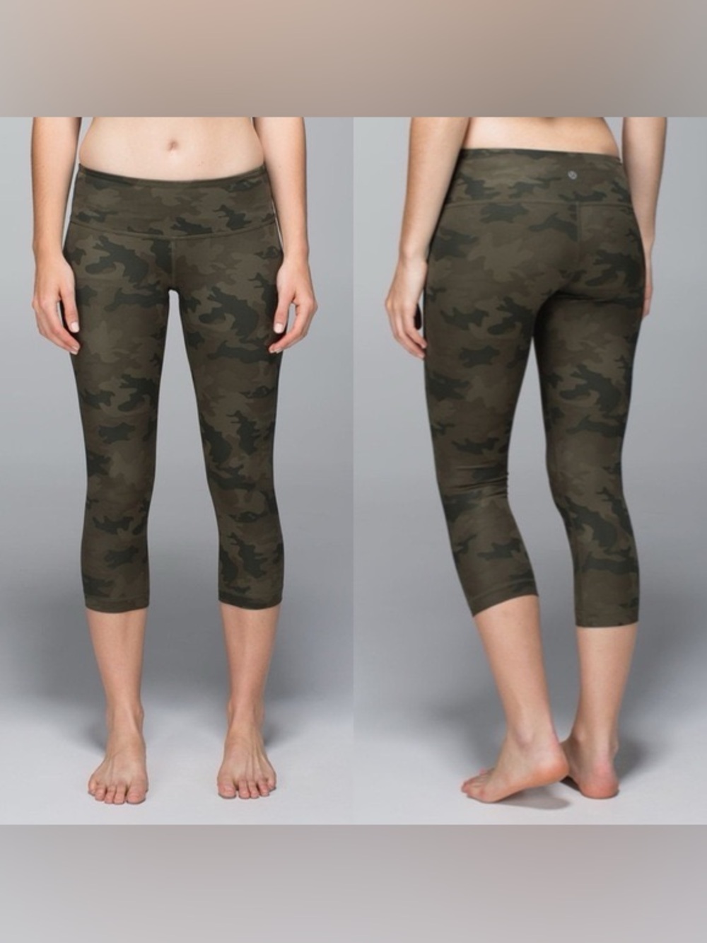 Lululemon wunder under crop green camo leggings size 4